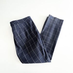 LAUREN Ralph Lauren Womens Trouser Straight Leg Pants Windopane Navy Blue Sz 14
